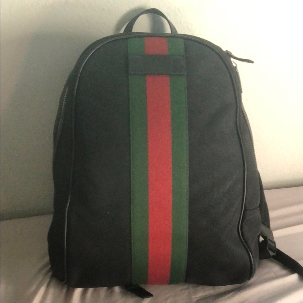 Gucci Black Backpack with Red and Green Stripe
